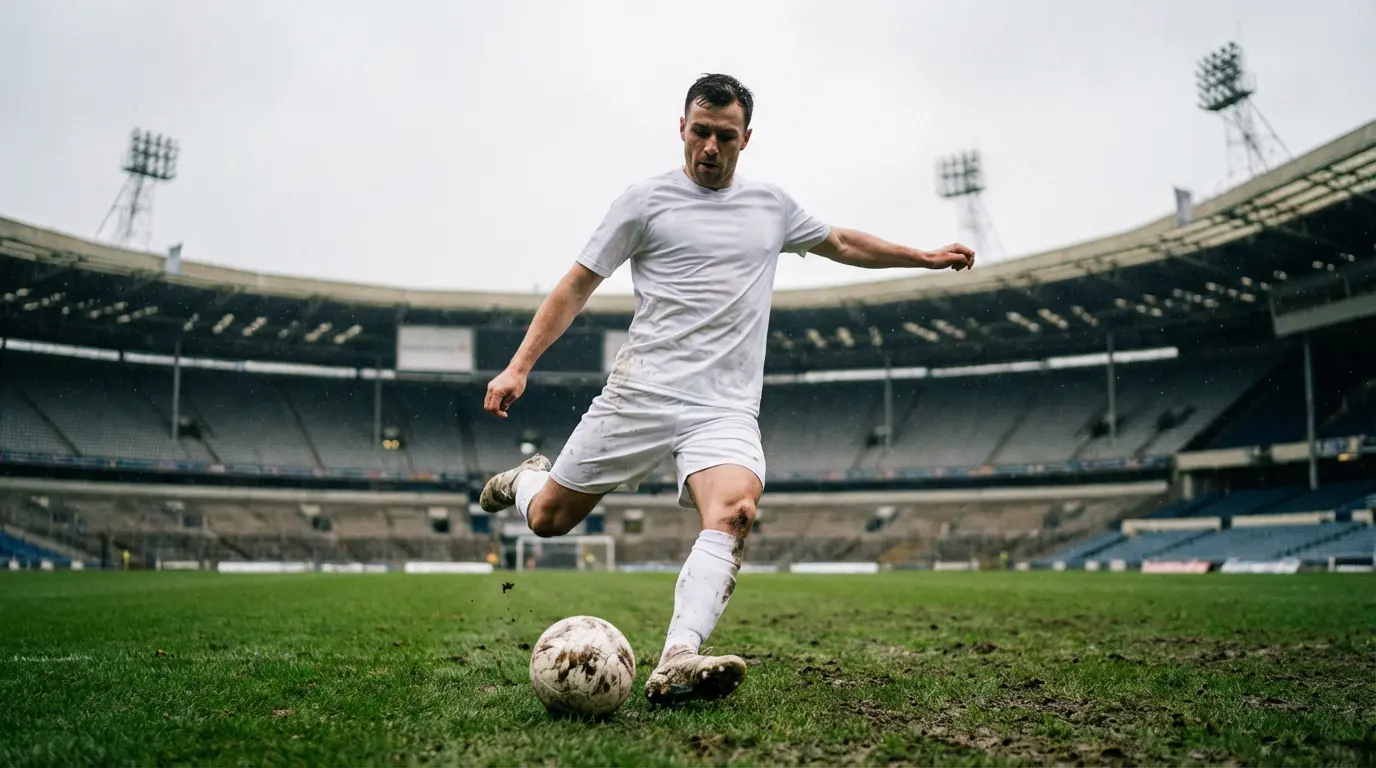 Joueur anglais en maillot blanc en action sur une pelouse verte