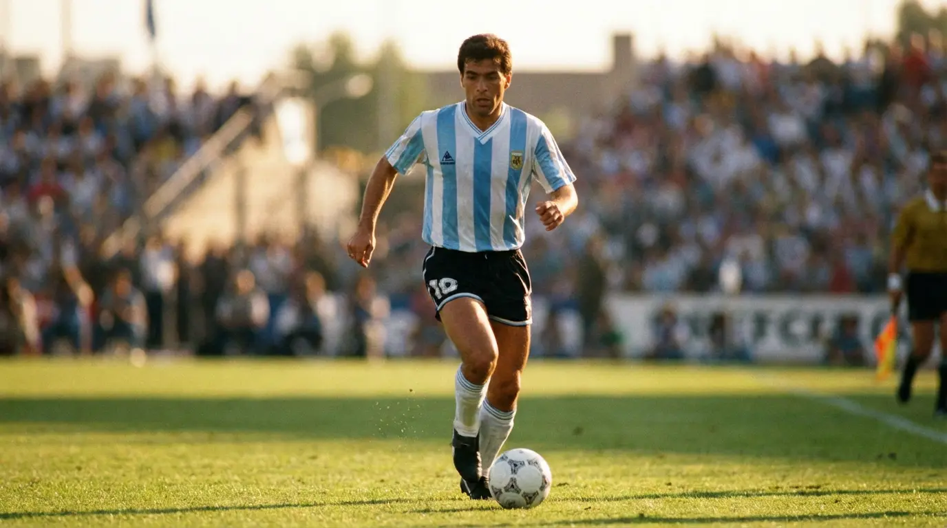 Footballeur argentin en maillot à rayures bleues et blanches sur le terrain