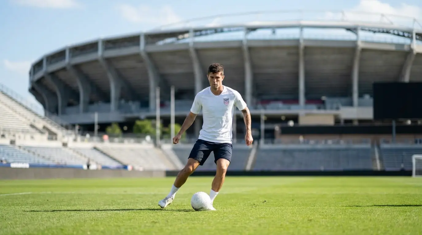 Joueur américain en maillot blanc dribblant avec un ballon sur le terrain